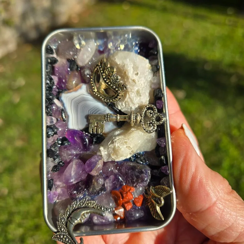 Moonlight Mask Key to Freedom Magicks Crystal Charm Tin Home Decor